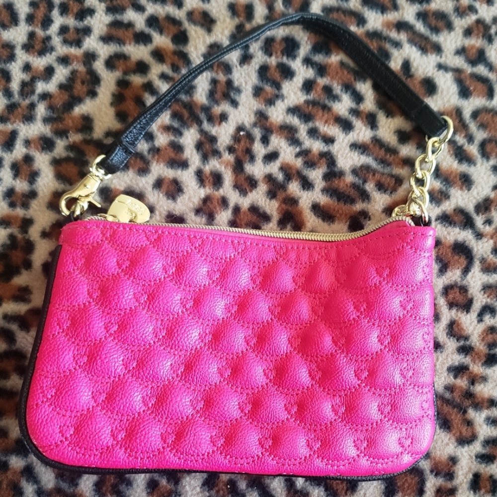 Pink gold black Betsey heart quilted purse